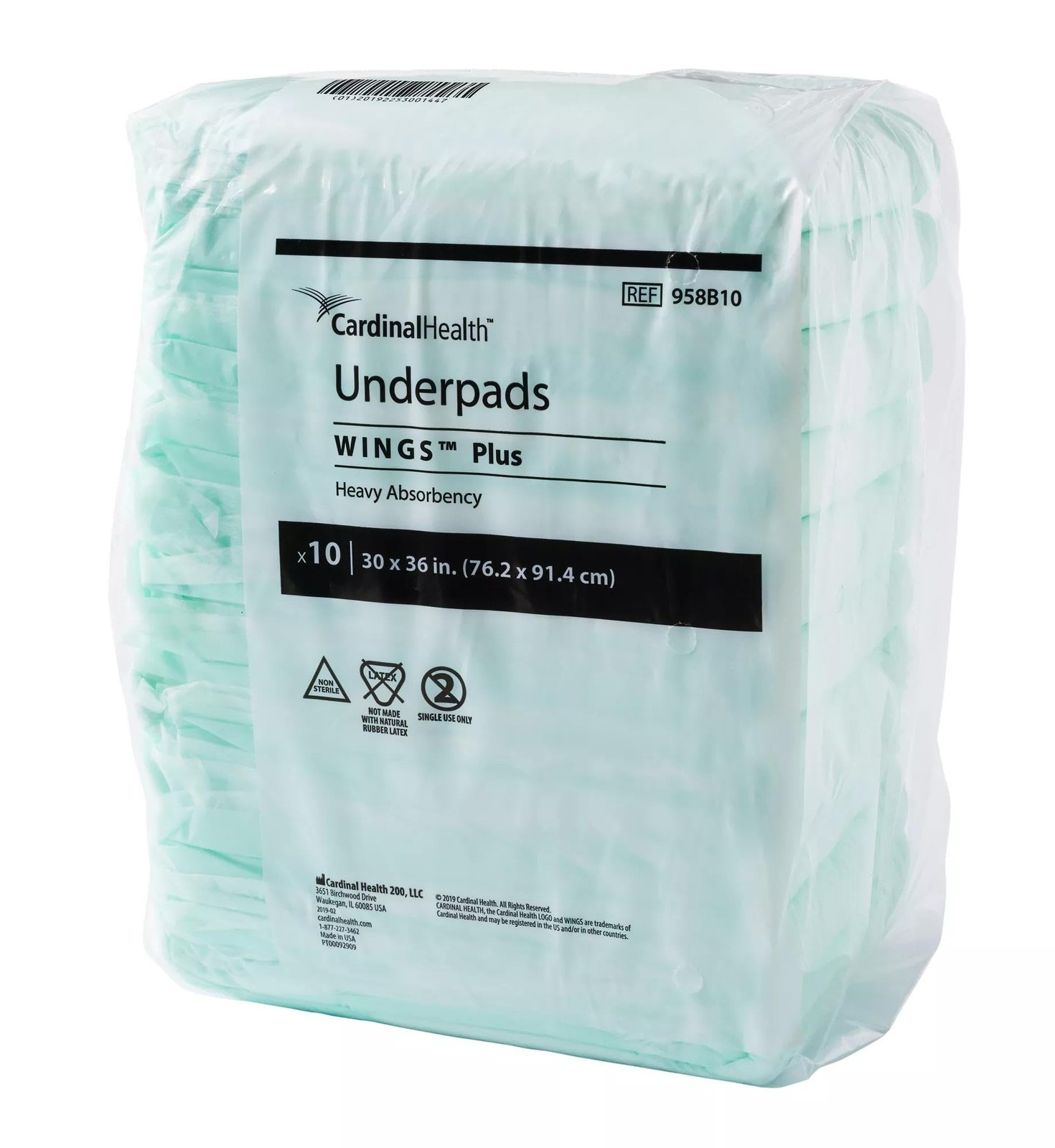 Cardinal Health Underpads Wings Plus Heavy Absorbency Green 30 X 36In Case Of