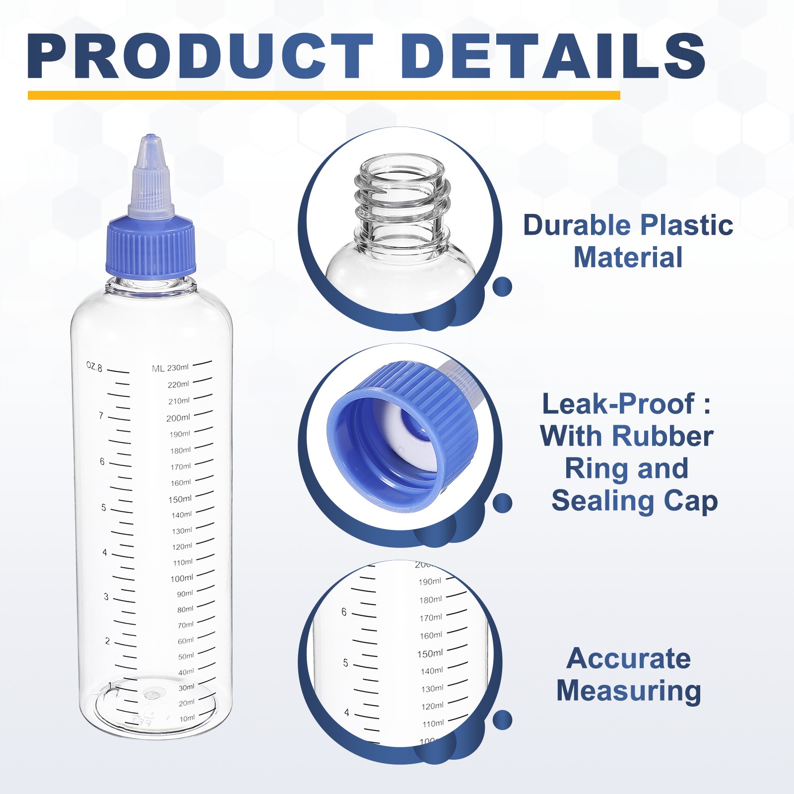 9 Pcs 230ml (8oz) Plastic Dispensing Bottle with Twist Cap, Transparent/Blue