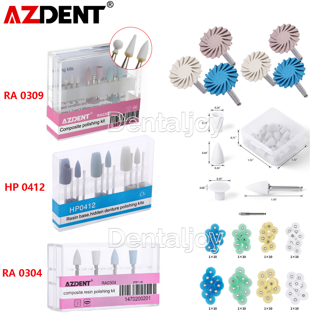 AZDENT Dental Diamond Burs Cups Composite Polishing Kit RA HP FG Shank Type