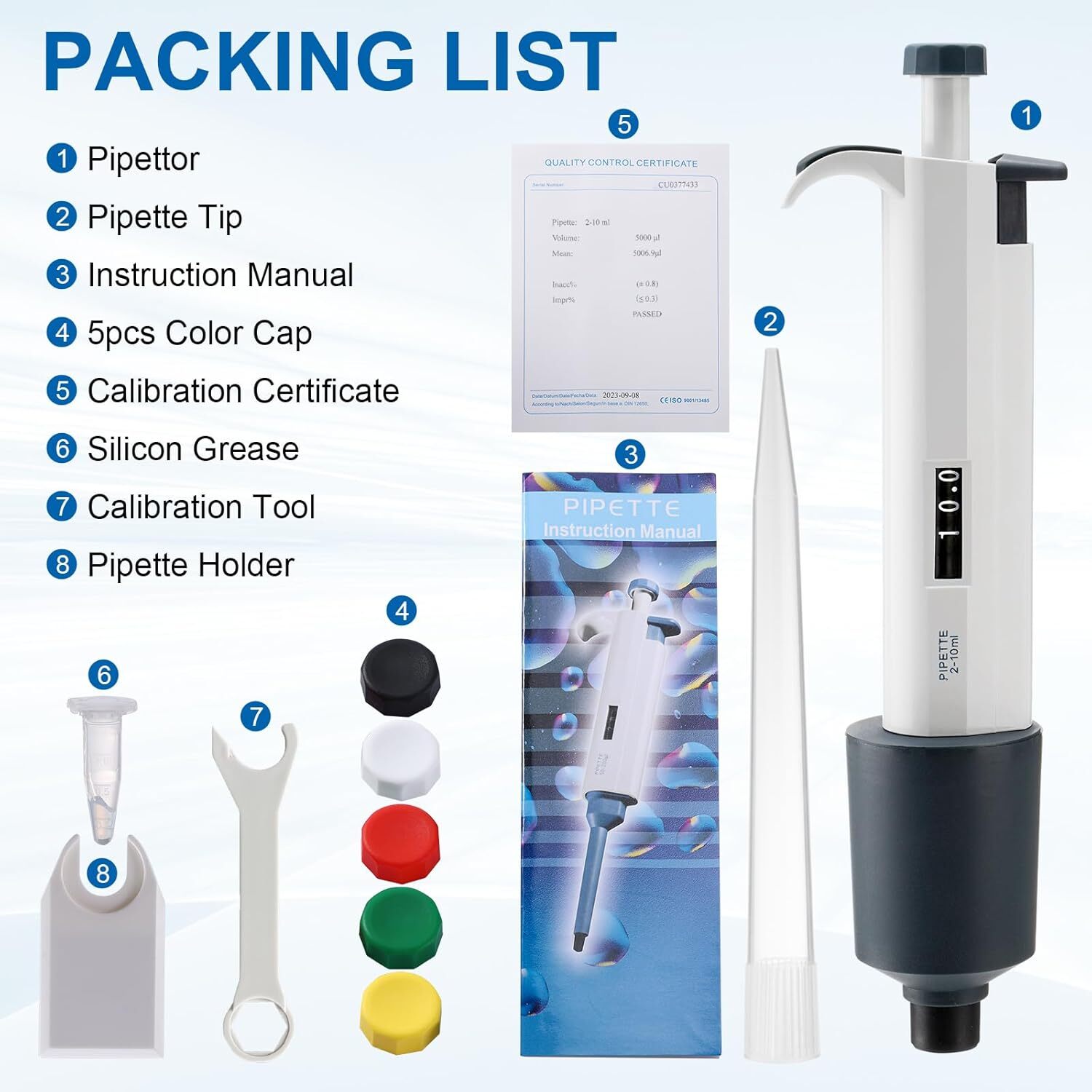 5Pcs Adjustable Volume Pipette Lab Single Channel Micropipette High Precision US