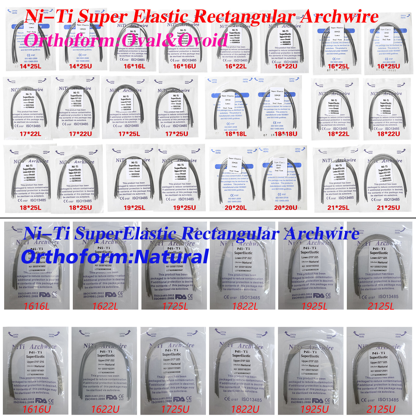 Alambre de Arco Dental de Super Elástico Niti Rectangular Natural/Ovoid/Oval Gs
