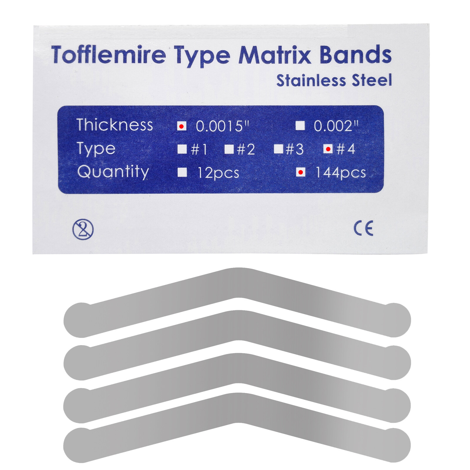 Matrix Band Tofflemire .0015 #1 #2 #3 #4 MOD Adult/Wide/Narrow/Pedo 144/pack FDA