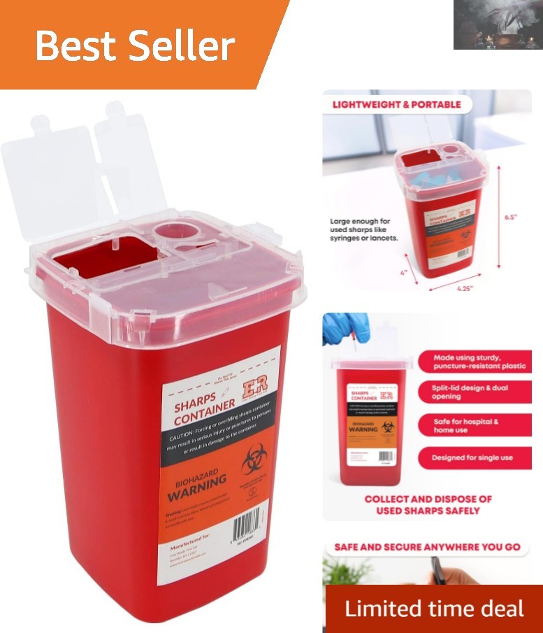 Durable 1 Quart Sharps Container – Lightweight, Locking Lid & Puncture Proof
