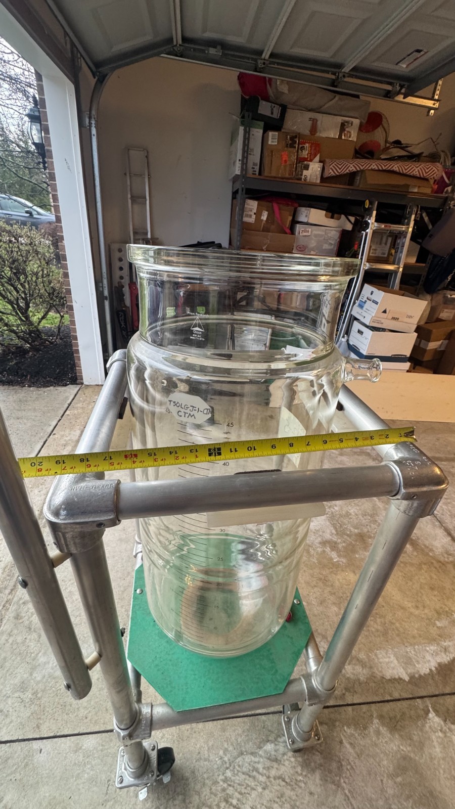 Large 45L Graduated Vessel • Bottom Drain • Side Port • Industrial Lab Equipment