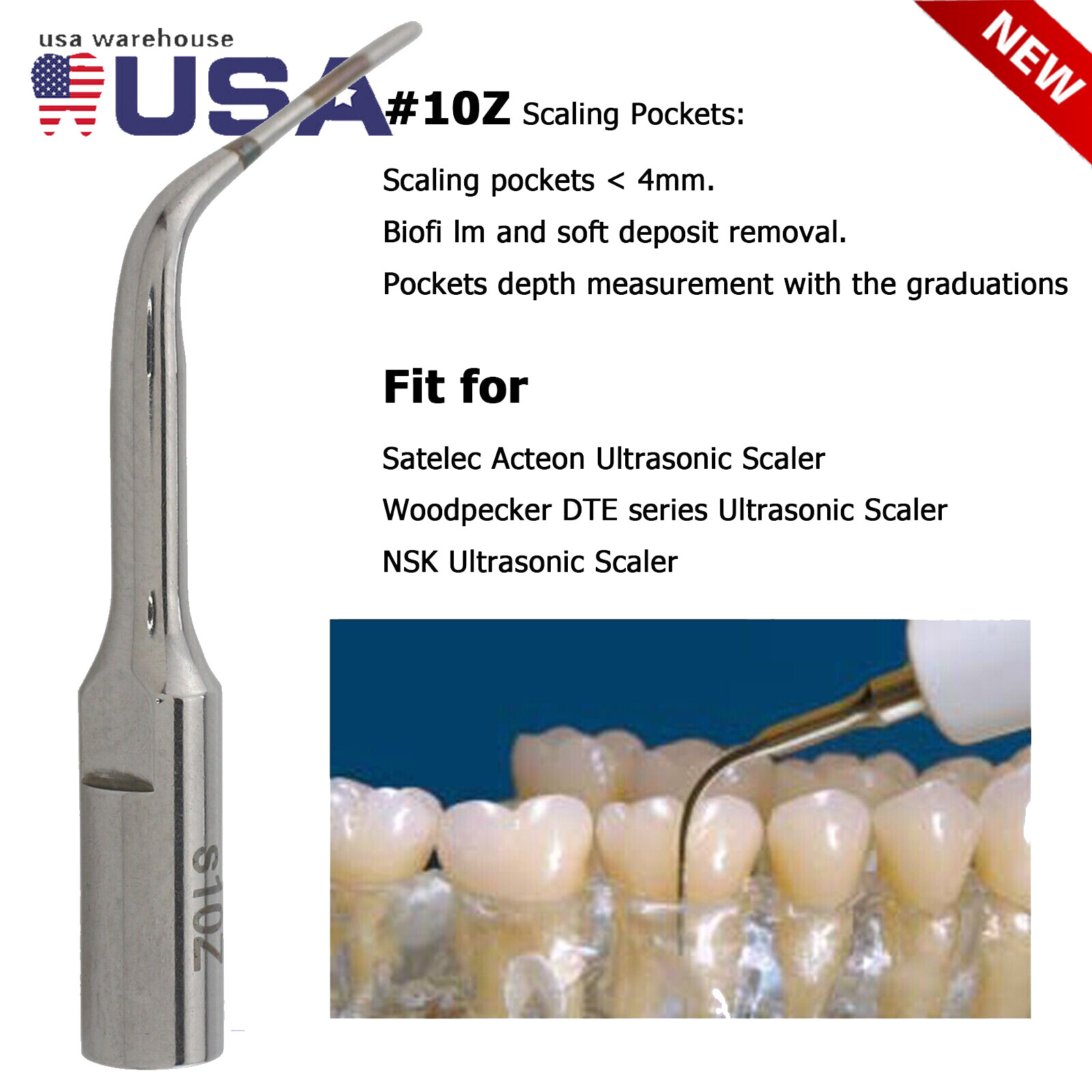Dental Ultrasonic Piezo Scaler Periodontal Tips 10Z Fit Satelec Acteon DTE NSK