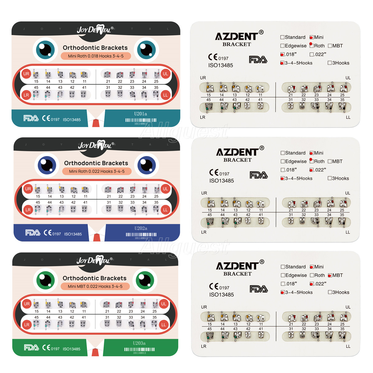 Dental Orthodontic Brackets Metal Braces Mini MBT/Roth Slot.022/018 Hooks 3-4-5