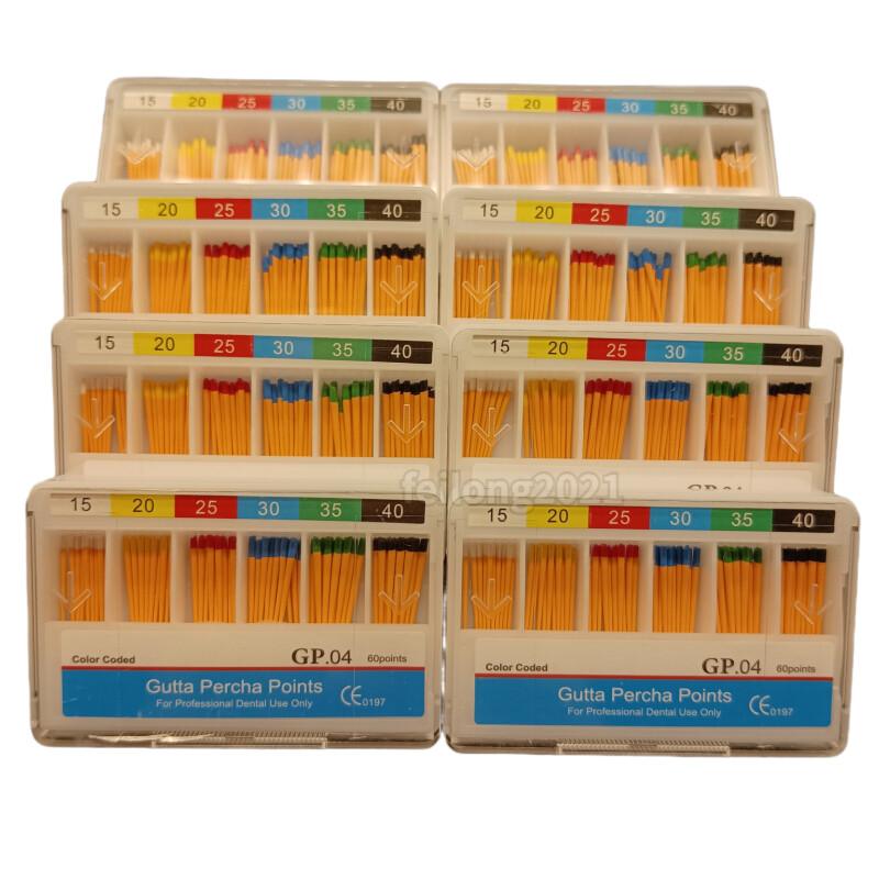 Endodontic GUTTA PERCHA POINTS Taper 0.4, All Sizes Dental Meta, 60 Points/box