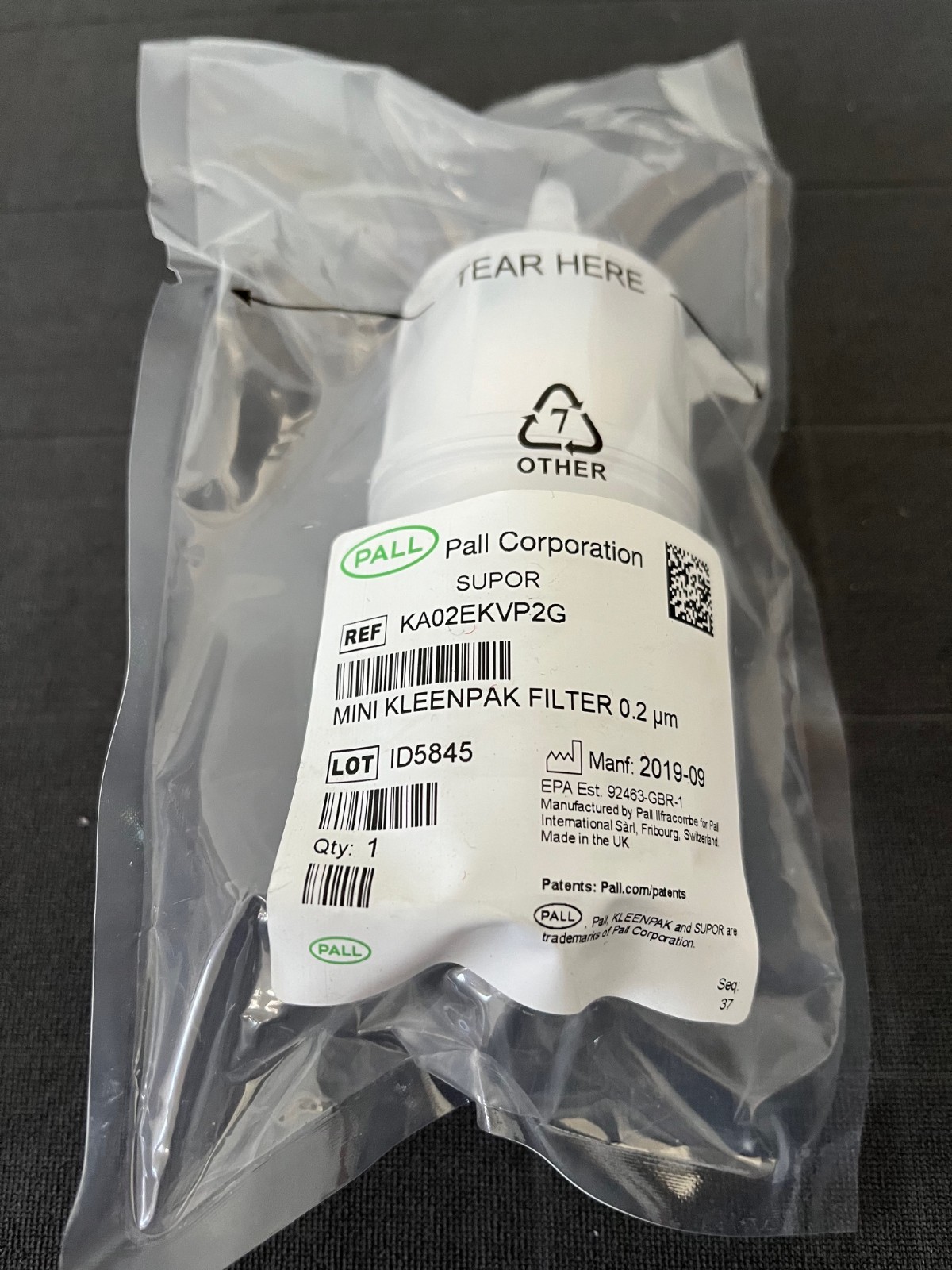 Pall Corporation Mini Kleenpak Filter, (0.2 um) KA02EKVP2G