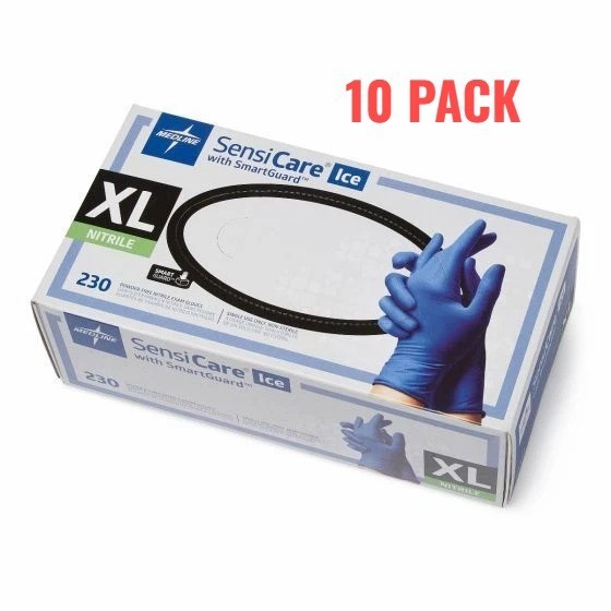 10 Boxes – Medline SensiCare Ice Nitrile Exam Gloves – Powder-Free – XL – 2,300