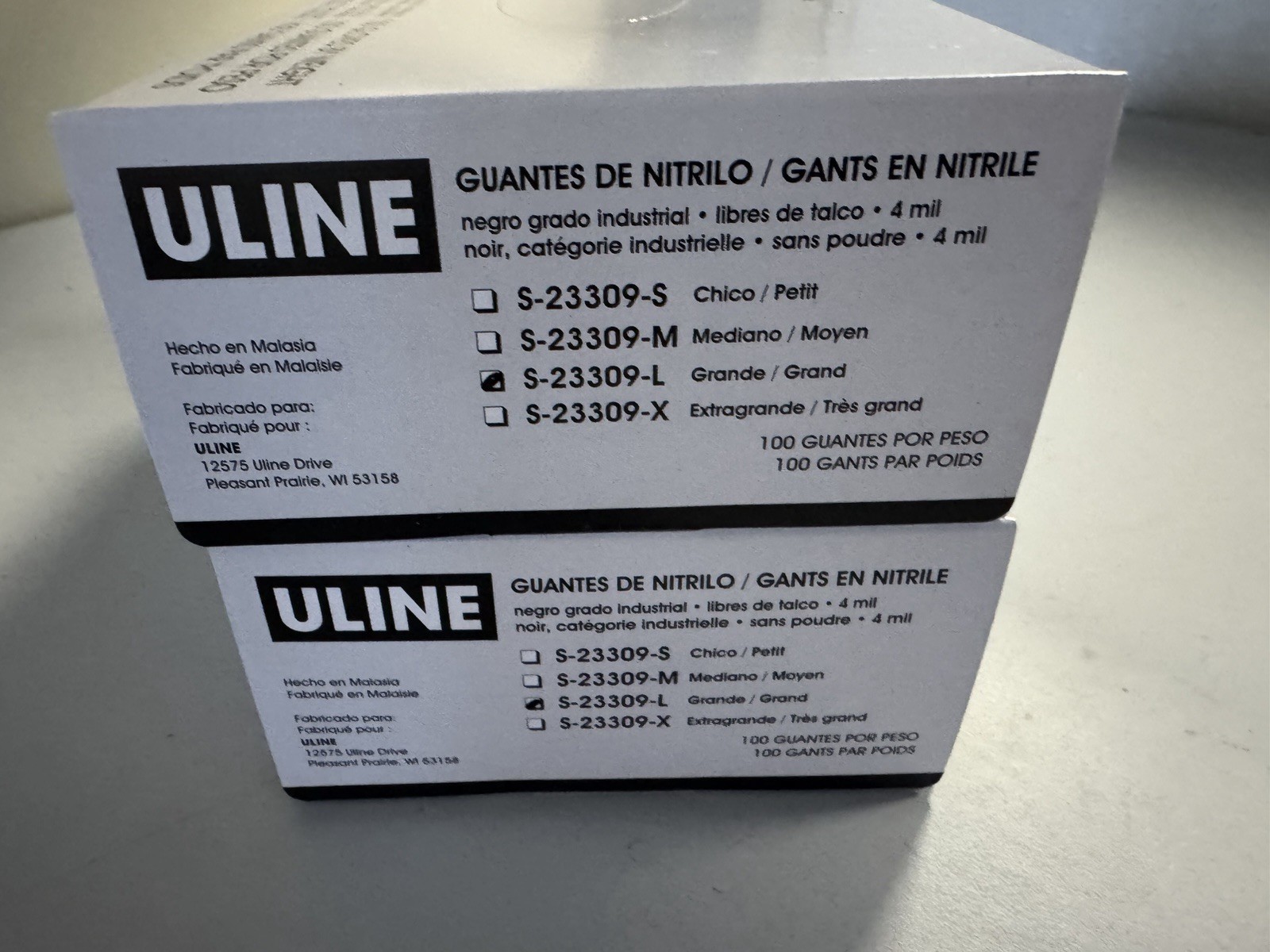 ULINE S-23309 Industrial Grade 4 mil Nitrile Gloves LARGE 100 Count