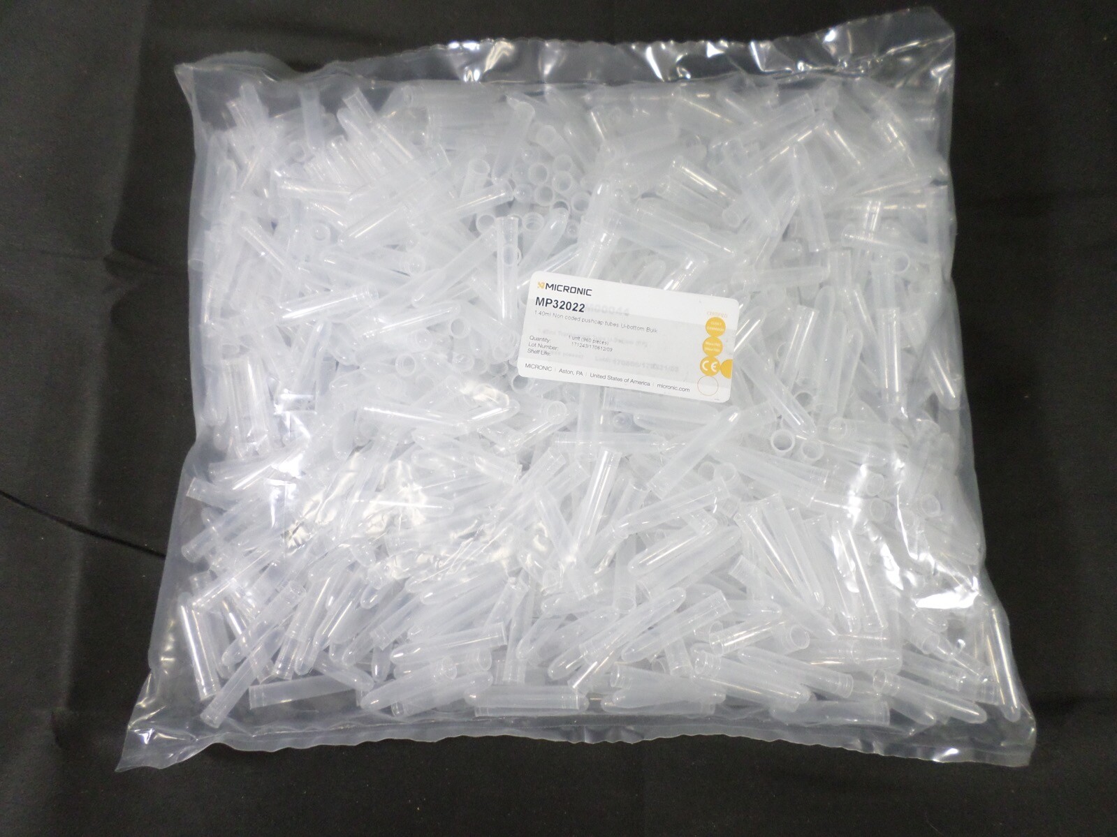 MICRONIC 1.4mL PP U-Bottom Sample Storage Pushcap Test Tubes MP32022 (3840/Case)