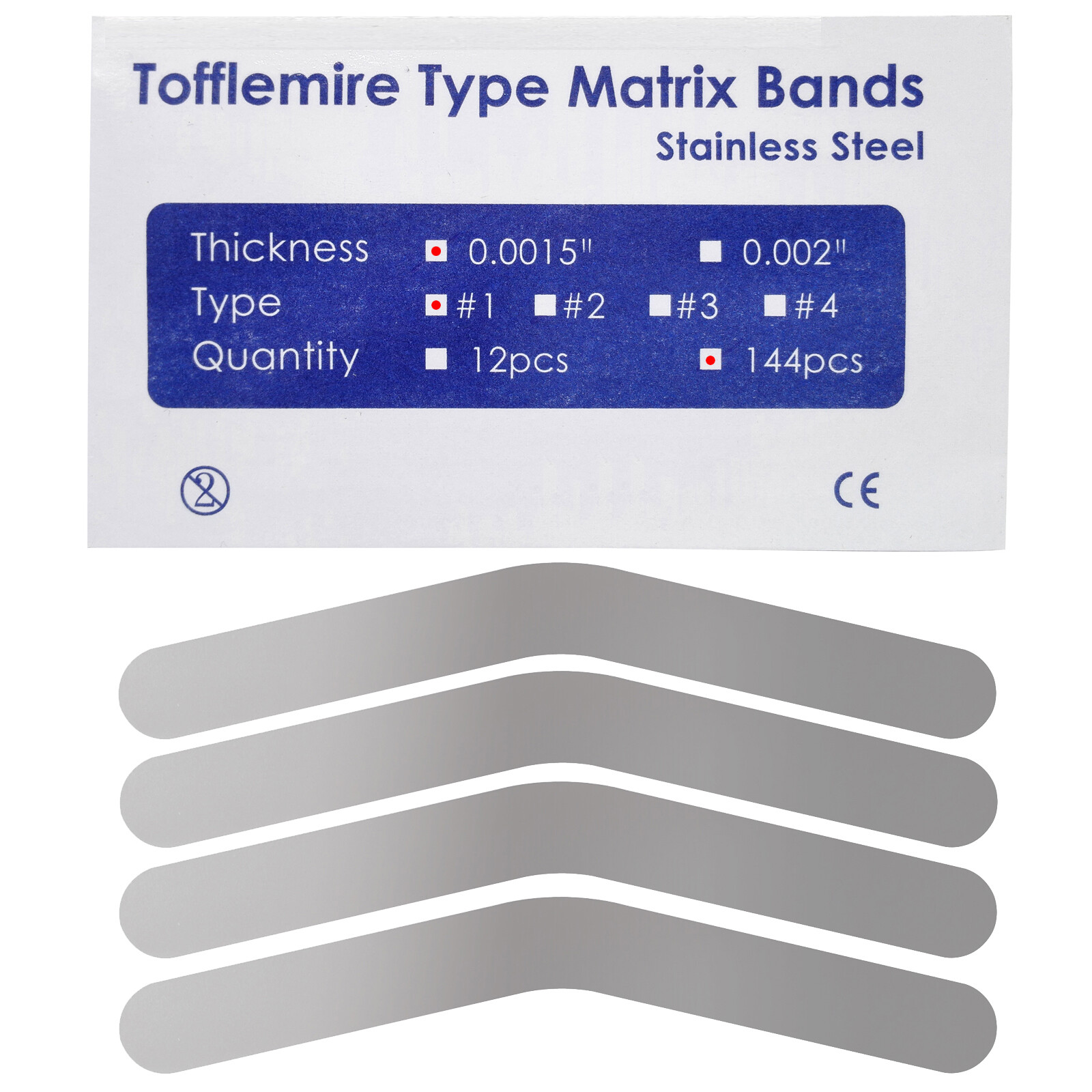 Matrix Band Tofflemire .0015 #1 #2 #3 #4 MOD Adult/Wide/Narrow/Pedo 144/pack FDA