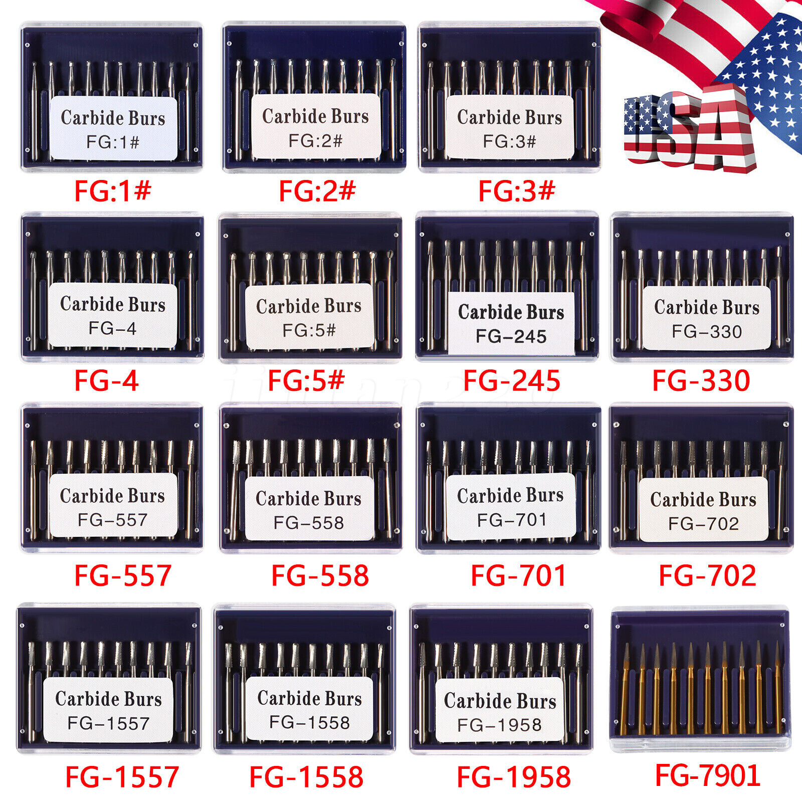 Dental Tungsten Steel Carbide Cutting FG Burs for High Speed Handpiece