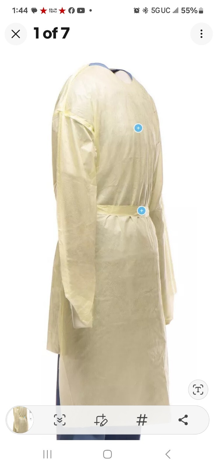 Isolation Gown, Yellow 1 Pack 10pcs
