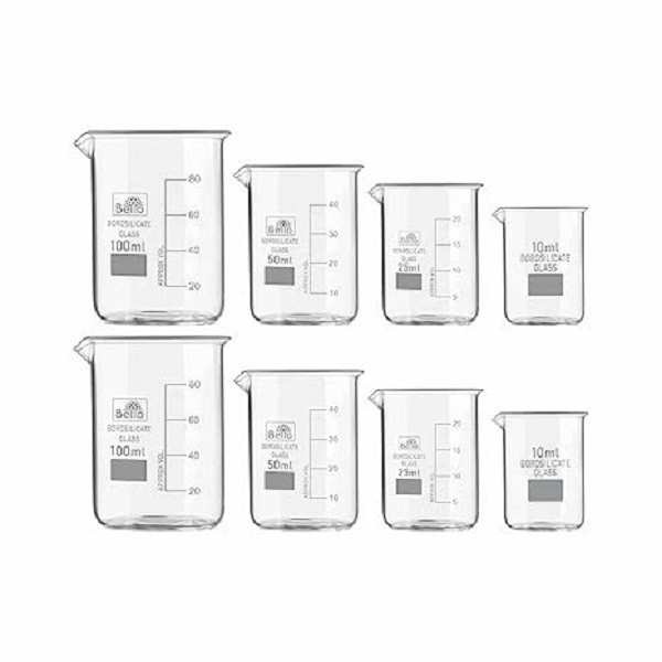 Bello High Quality Borosilicate 3.3 Glass Beakers Graduation Marks, Pack of 8