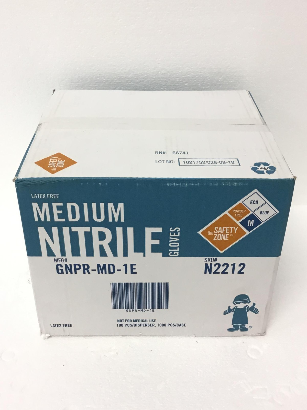 Safety Zone N2212 Nitrile Gloves M Blue Latex-Free 1000ct 10×100 – New