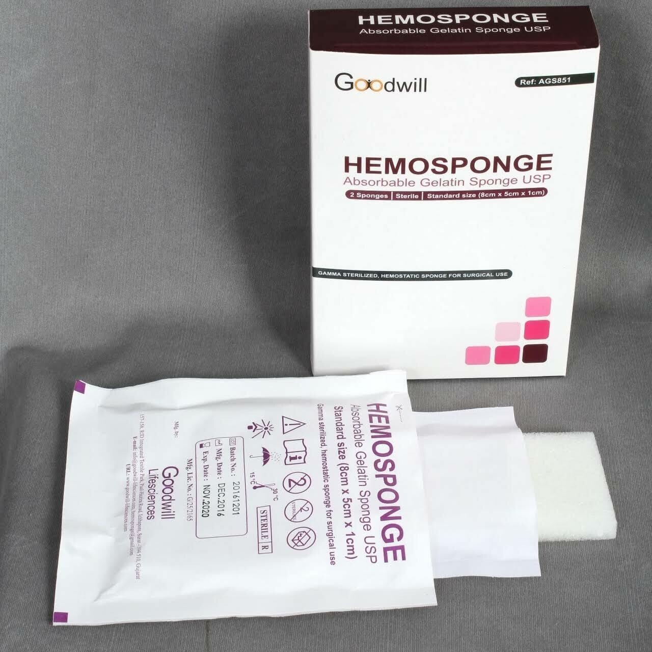 HEMOSPONGE Absorbable Gelatin USP Sterile 2 Sponge Pack SIZE 80x50x10mm