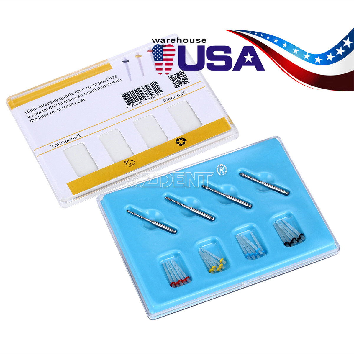 AAA Dental Fiber Post Resin High-intensity Screw Thread Glass +4*Drills FDA CE