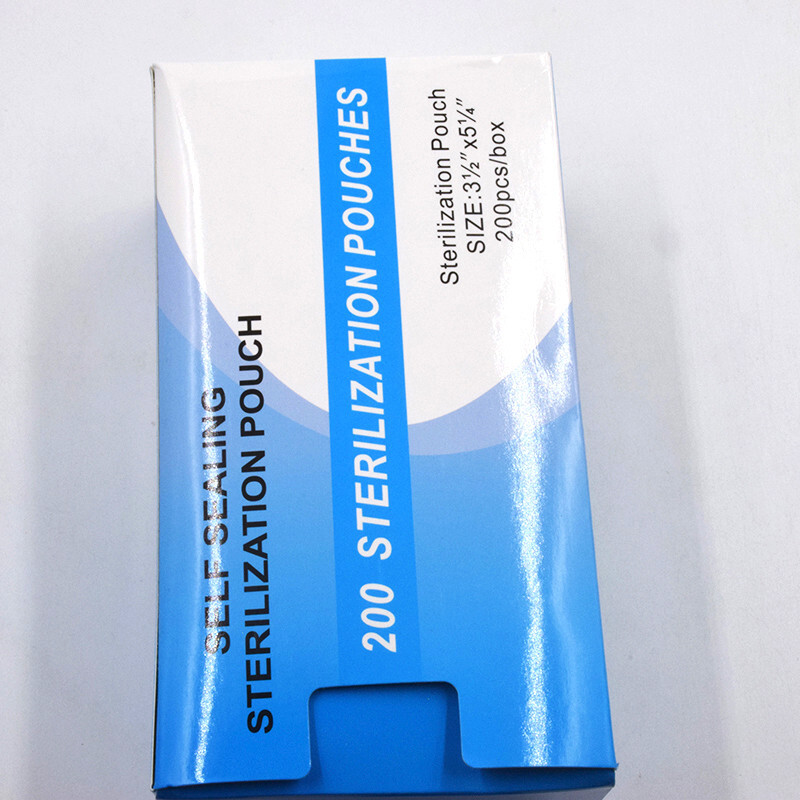 200 Pcs Self Sealing Bag Dental PVC Pouch Transparent Film Blue 90x165mm