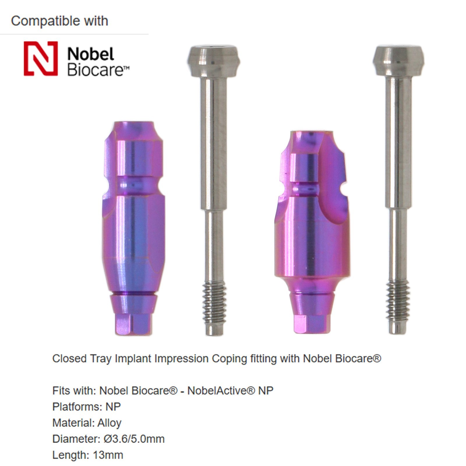 US Nobel Biocare Compatible Impression Coping Closed Tray Conical Connection NP
