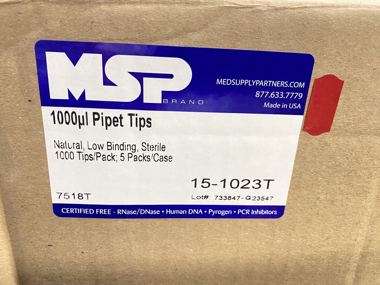 (5000/Cs) MSP 1000uL Low Binding Pipet Tips 50x 10/Rack 15-1023T