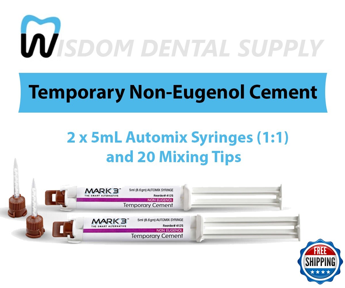 MARK3 Temporary Non-Eugenol Cement 2 x 5mL Automix Syringes (1:1)+20 Mixing Tips