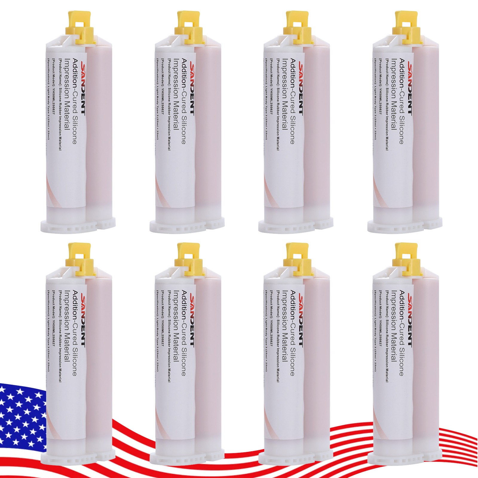 8x50ml VPS Impression Material Cartridge Light Body Rapid Set +40 Tips