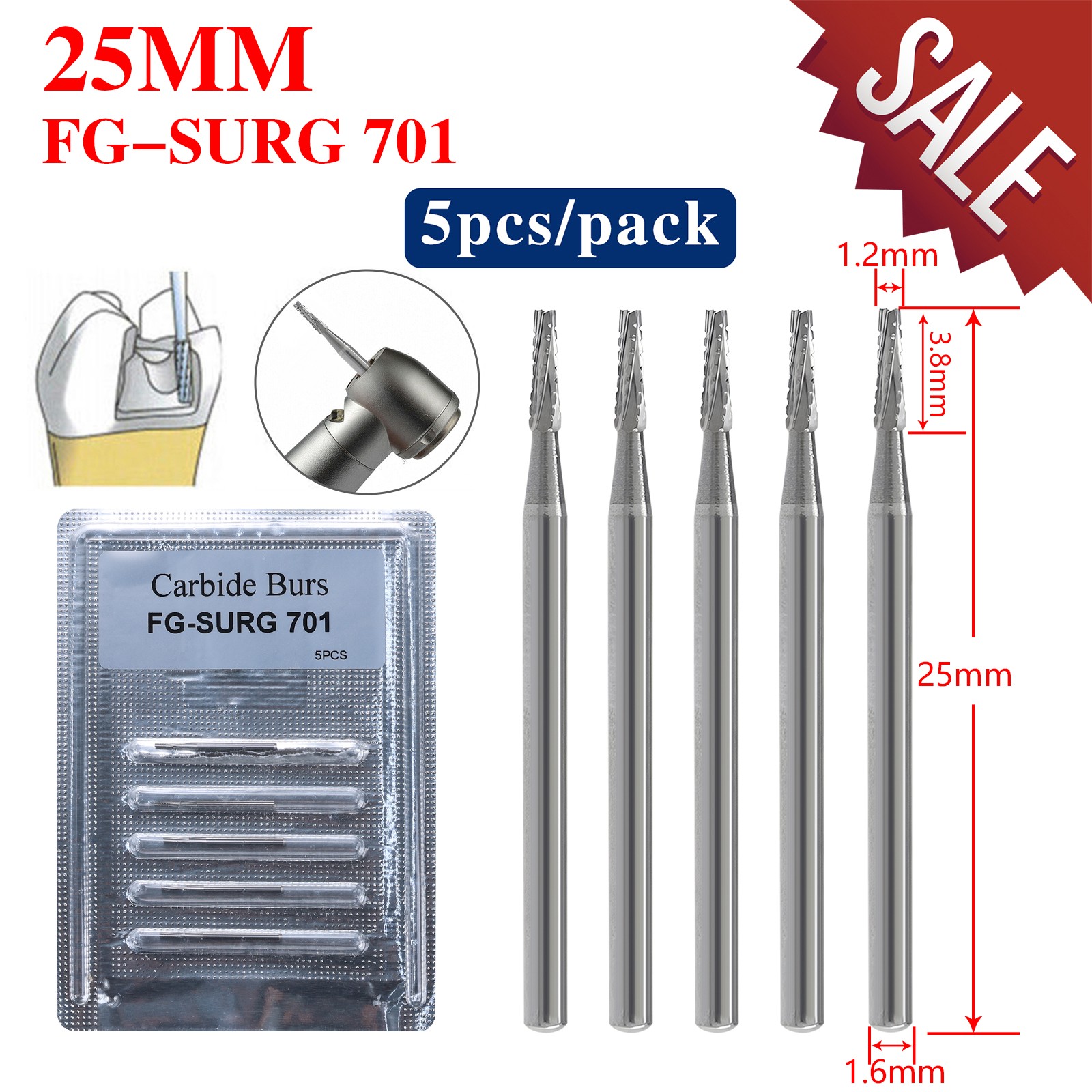 Dental Carbide Burs Surgical Bur 25mm FG SURG 701 for High Speed Handpiece ns