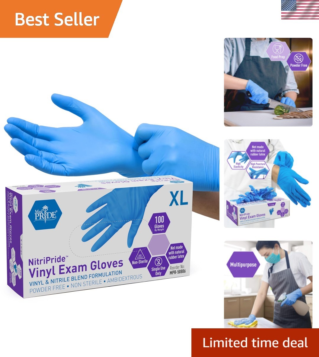 100 Count Blue Nitrile-Vinyl Blend Gloves – Latex-Free, Food Grade, Ambidextrous