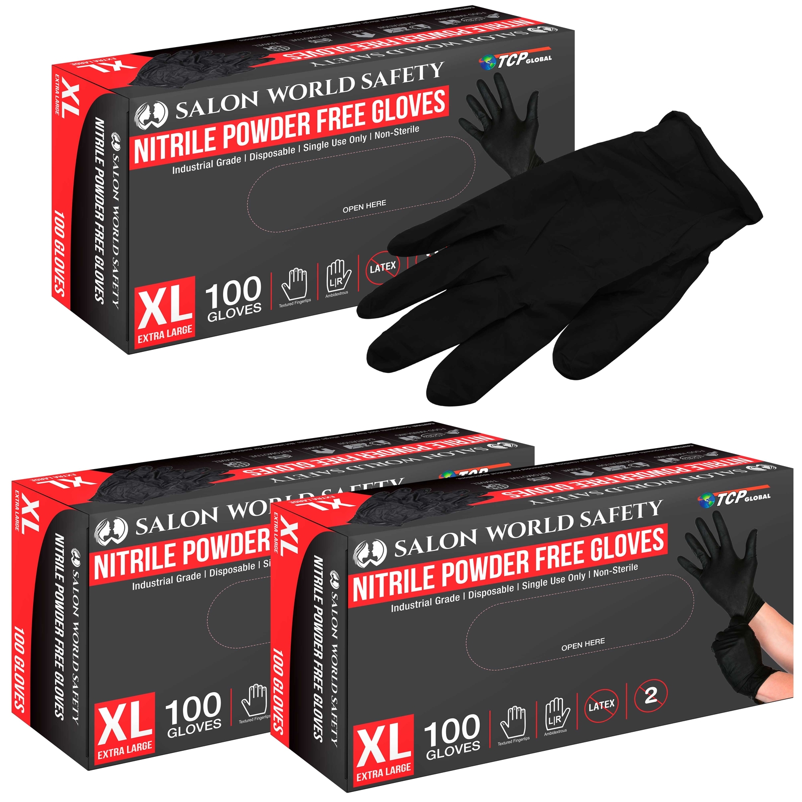Black Nitrile Disposable Gloves, 3 Boxes of 100, X-Large, 4 Mil – Latex Free
