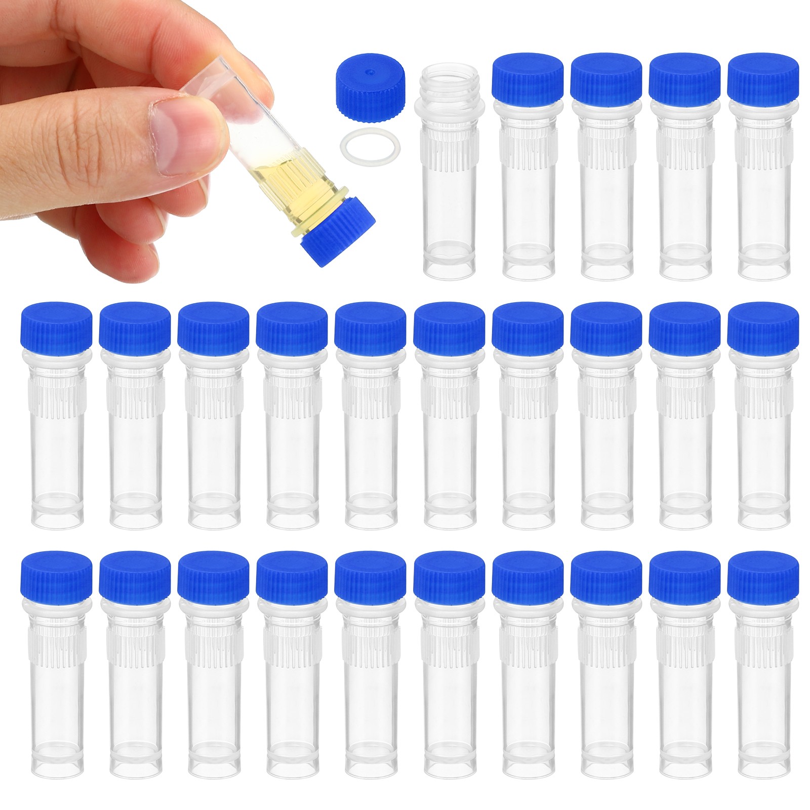 1ml Plastic Cryogenic Vial 25Pcs, Self Standing Cryogenic Test Tube Blue Cap
