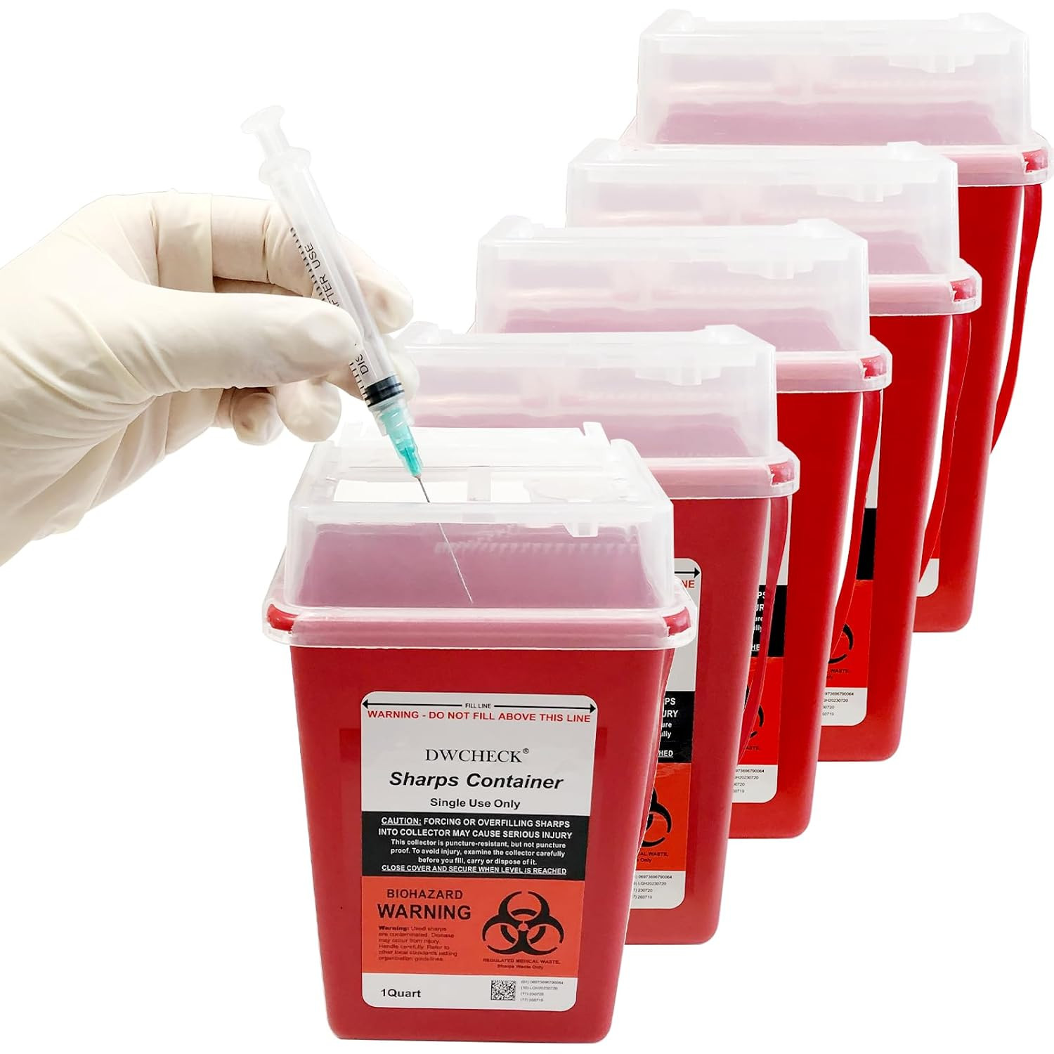 Sharps Container for Home Use 1 Quart, 5 Pack Professional Needle Disposal Conta