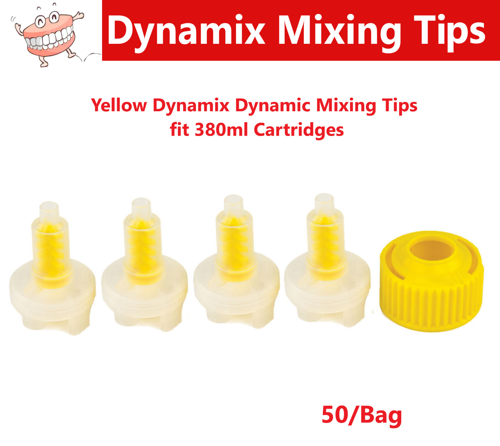 Dental Flexitime Yellow Dynamic Mixing Tips 380 VPS Impression Material, 50/Pkg