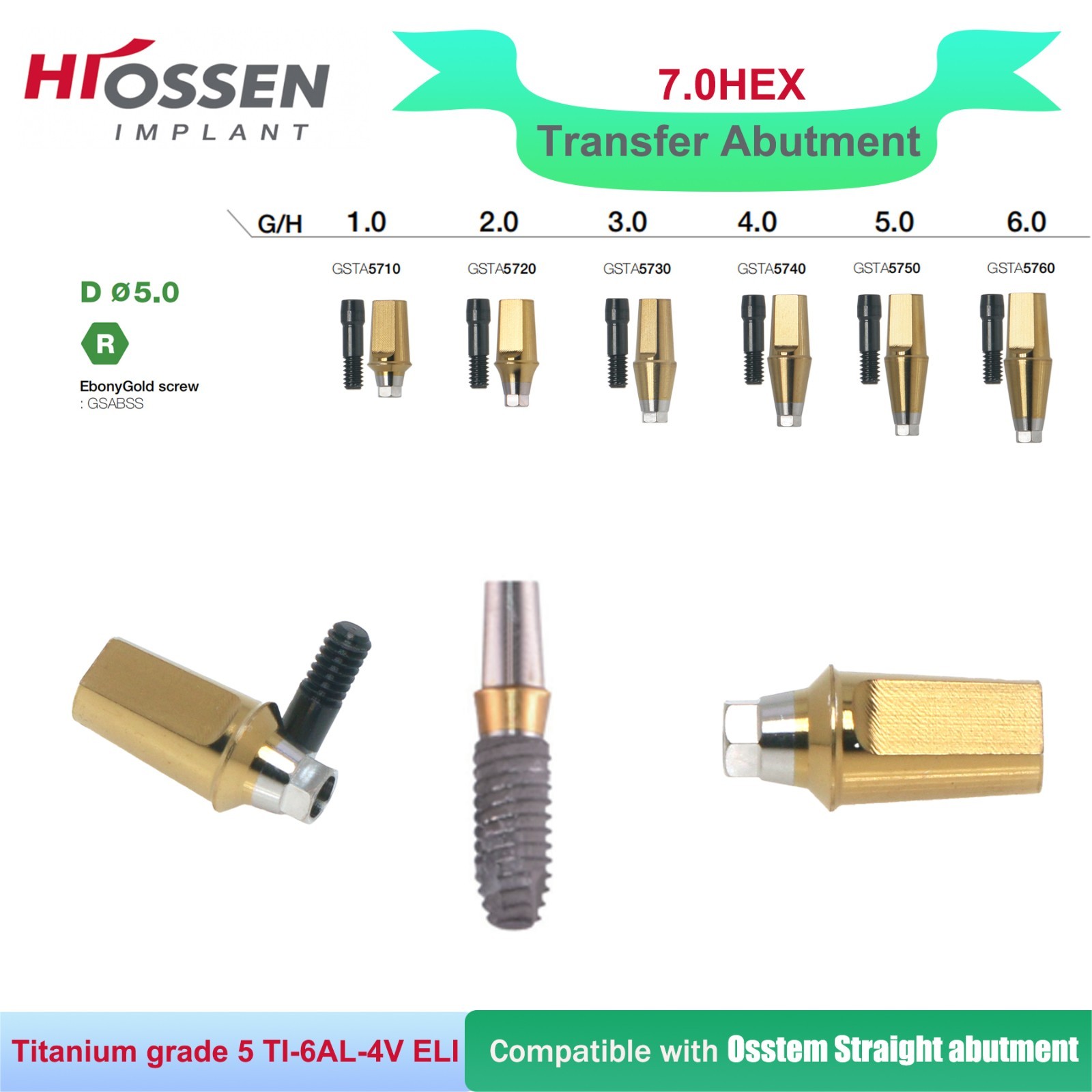US Dental Straight Transfer & 17° Angled Anatomic Abutment Fit Hiossen/Osstem