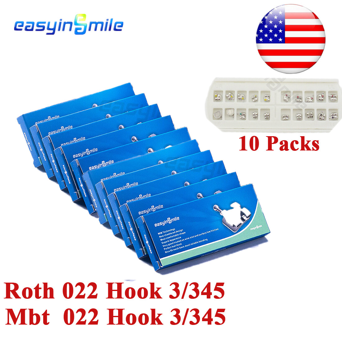 Orthodontic Brackets Dental MINI MBT/ROTH 022 Metal Braces 3/345Hooks 200Braces