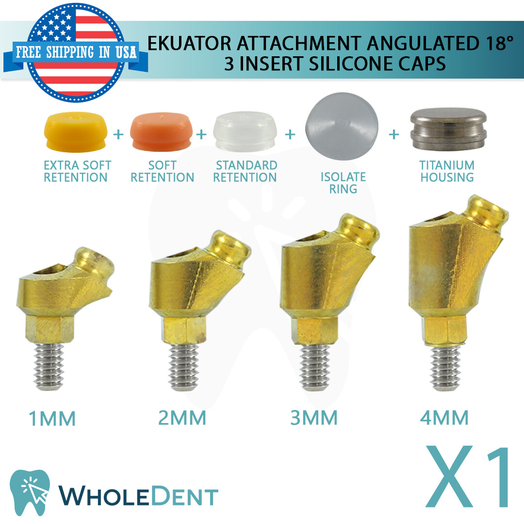 X1 Angulated Ekuator Attachment 18° Abutment 3 Silicone Caps Dental Tools