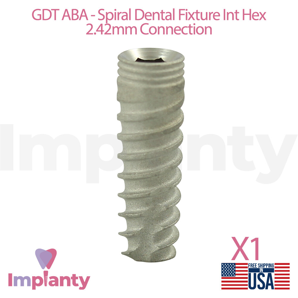1x GDT ABA Spiral Dental Fixture Titanium Int Hex System 2.42mm Dentistry Tool
