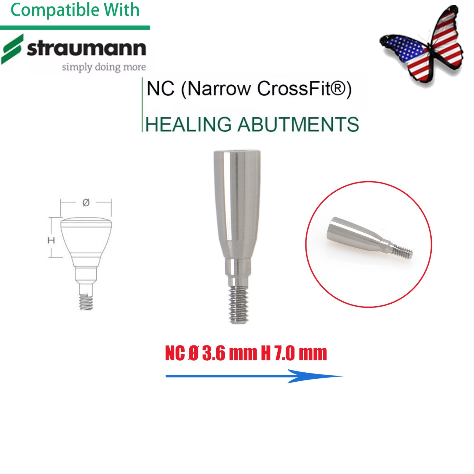 US Dental Mini Healing Abutment Cap/Closure Cover Screw Straumann Fit Bone Level