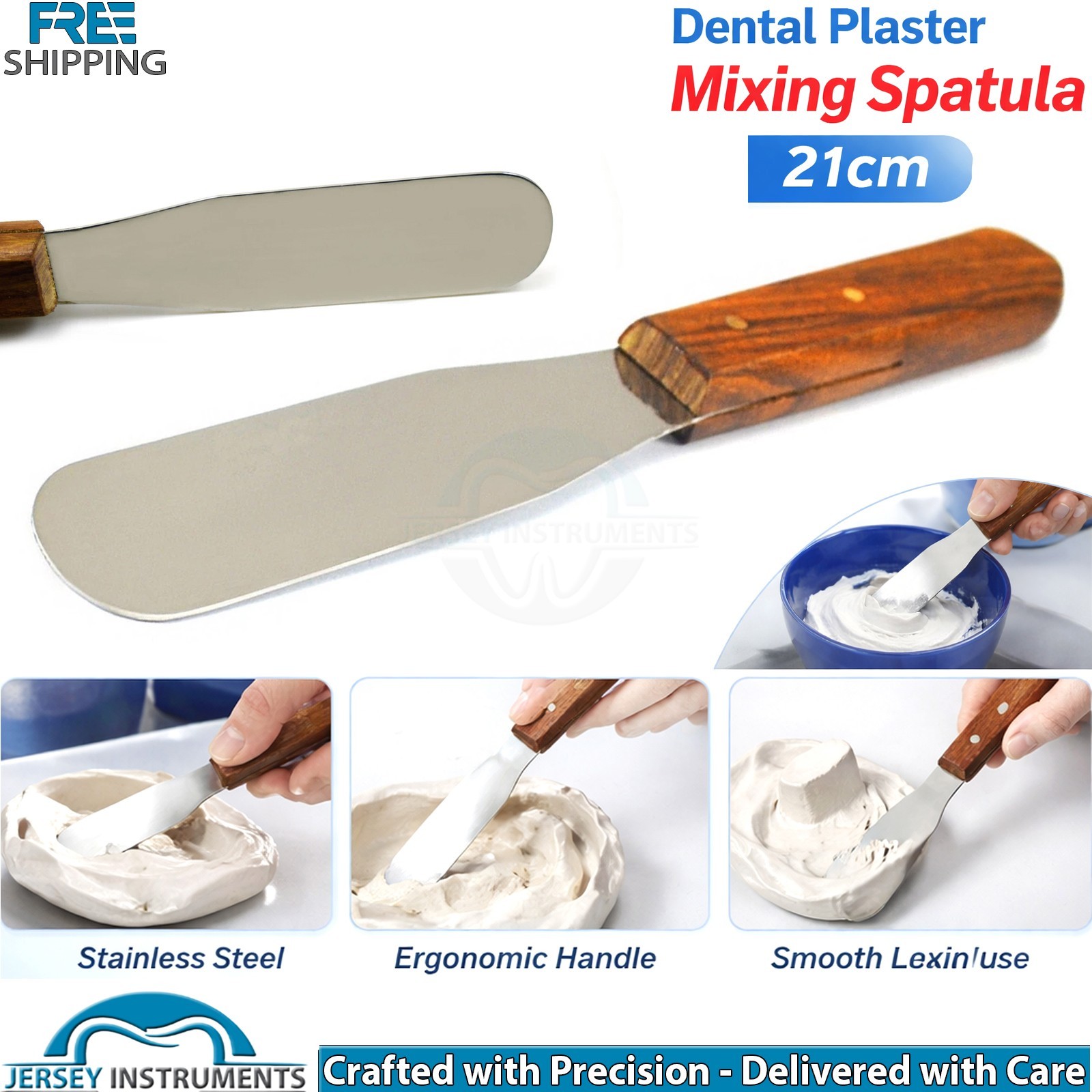 Dental Lab Mixing Spatula 21cm Wood Handle Alginate Wax Plaster Amalgam Lab New