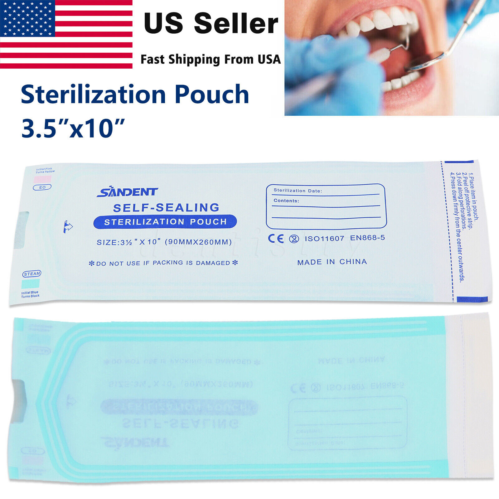 Self Seal Sterilization Pouches, Sterilizer Bags for Dental, Tattoo, Nail 3.5×10