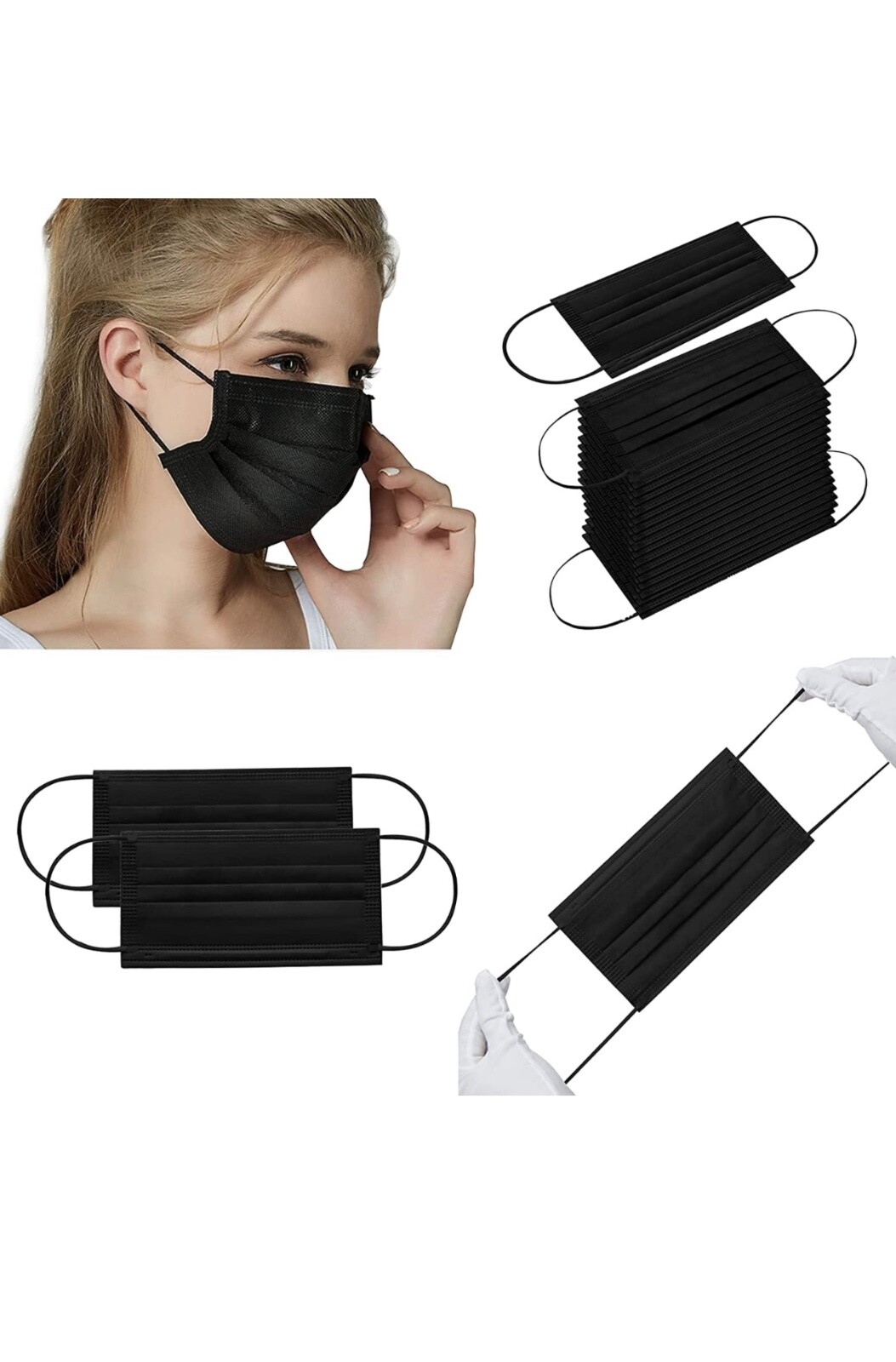 【50 Pcs】Black 3Ply Face Mask Disposable Non Medical Surgical Earloop Mouth Cover