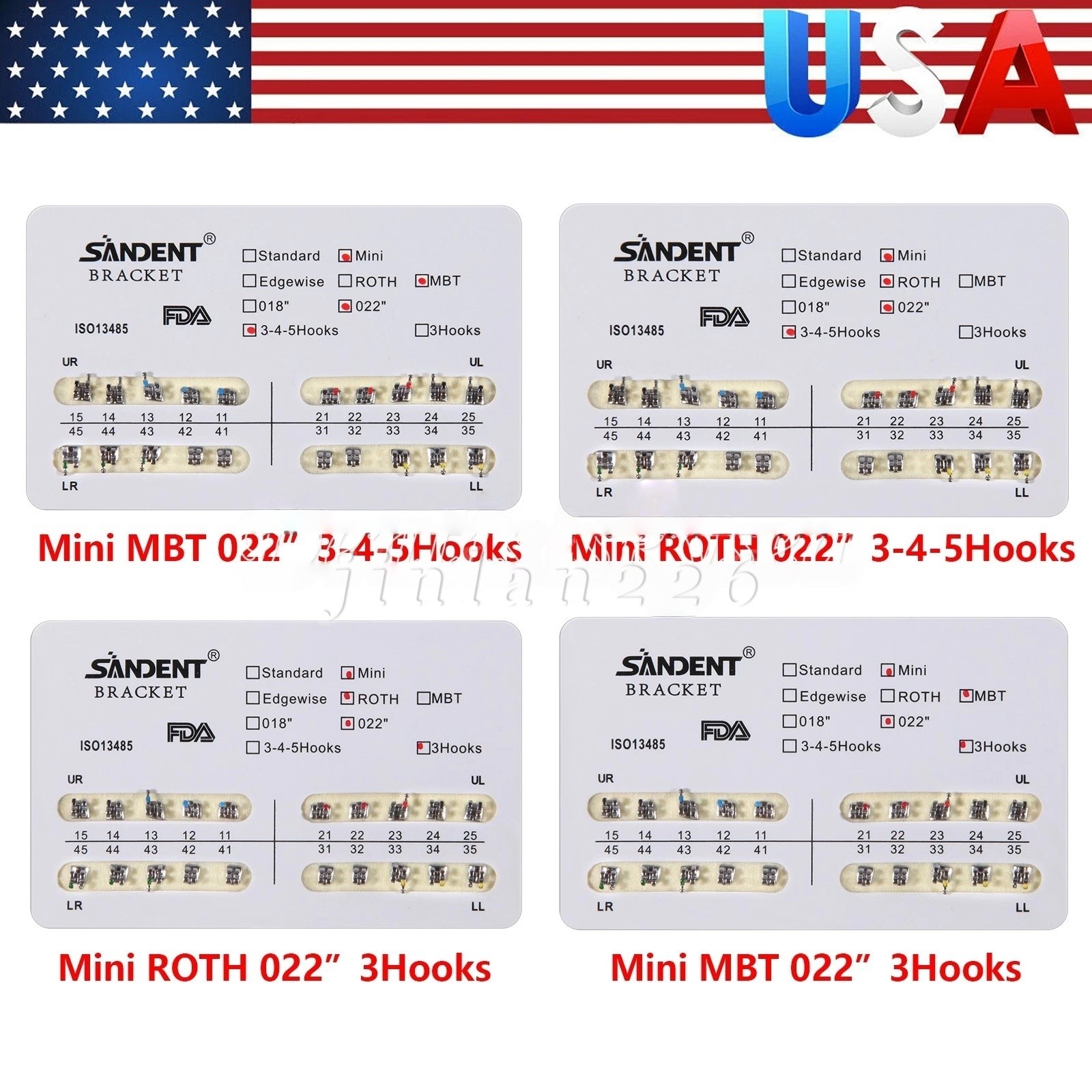 10-200Pack Orthodontic Dental Brackets Braces Mini Roth MBT.022 Slot Hooks 345/3