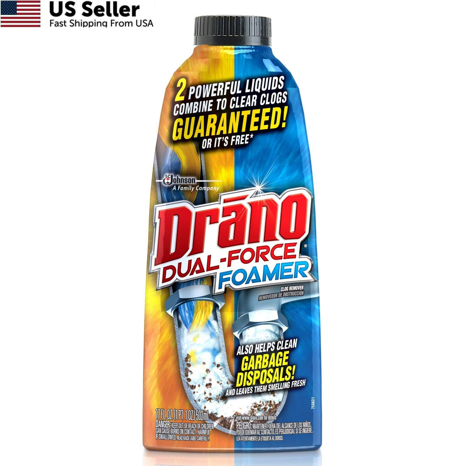 Drano Dual-Force Foamer Drain Clog Remover and 17 Fl Oz (Pack of 1), Multi
