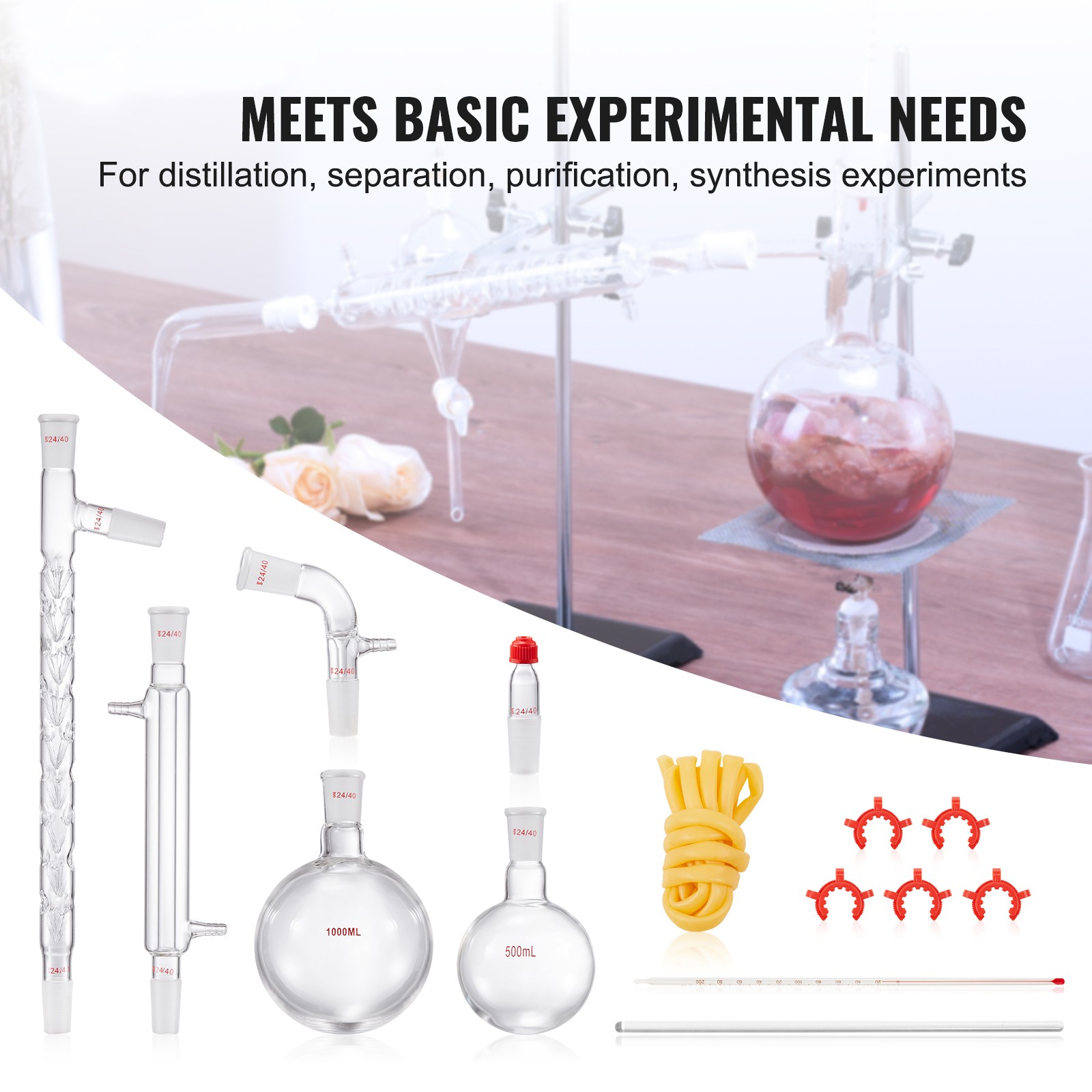 Uimoso Lab Glassware Distillation Kit 1000ml 3.3 Boro 14 pcs Glassware Equipment
