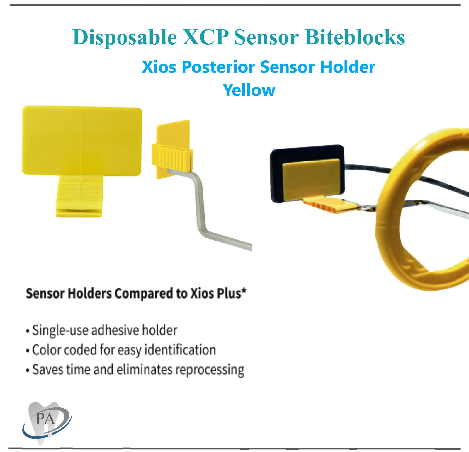 Dental X-Ray XCP Xios Plus Posterior Adhesive Sensor Holder Biteblocks, Yellow