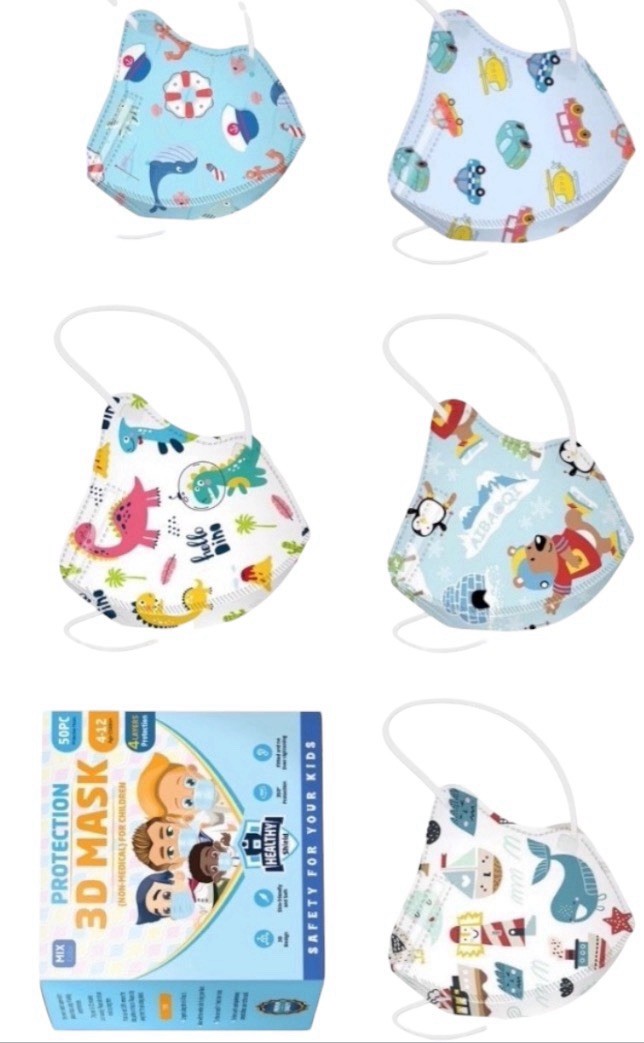 50Pcs Cartoon 3D Kids BFE 95% Protective 4 Layer Face Mask Disposable Respirator