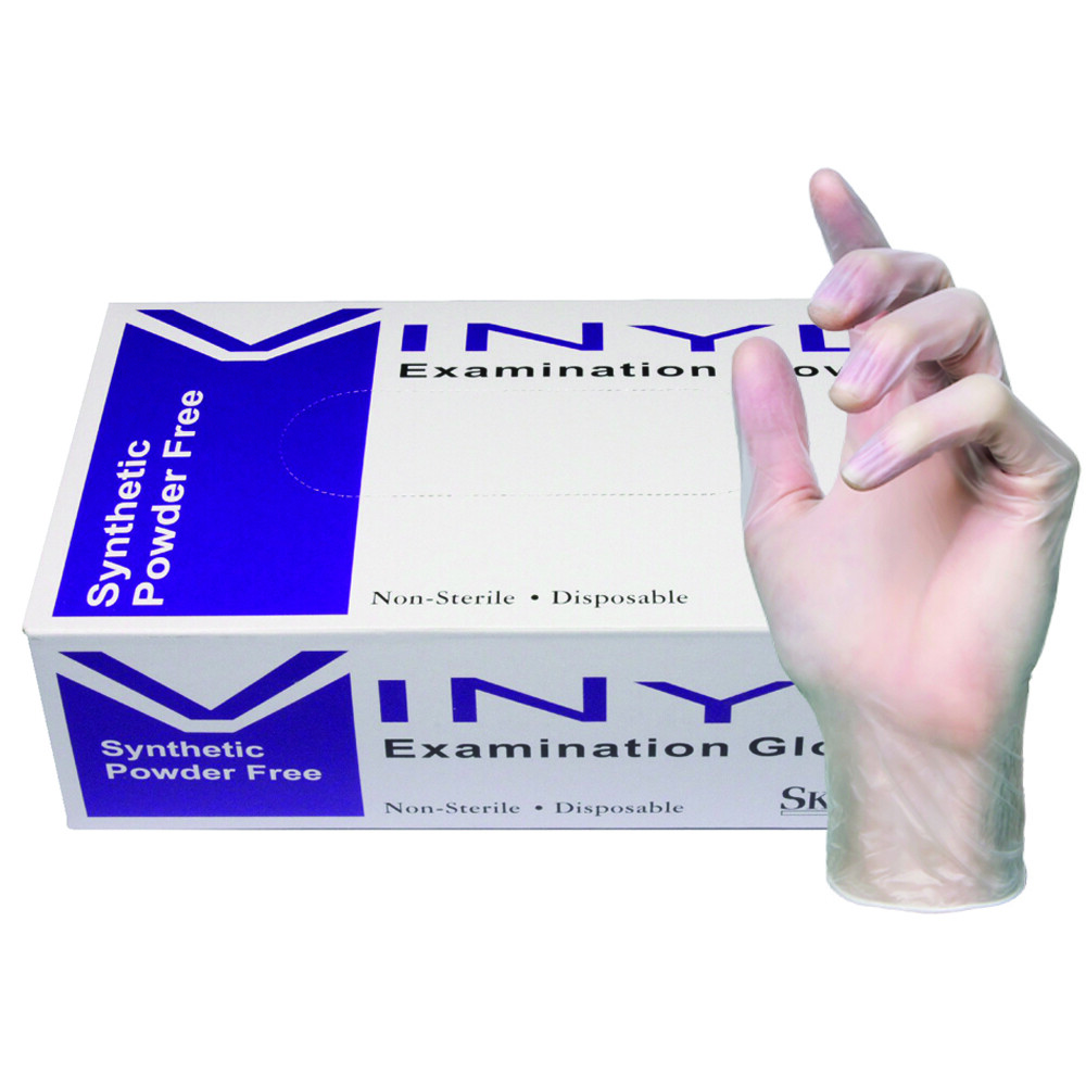 Skintx Exam Medical Grade Vinyl PF Disposable Gloves, 70010 Medium (Pack of 100)