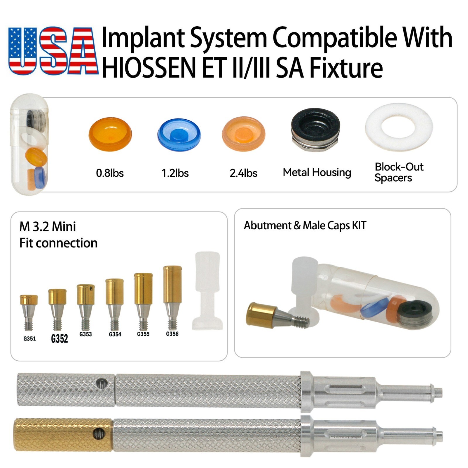 US For Hiossen Oss Implant Locator Abutments PEEK Retention Caps Mini & Regular