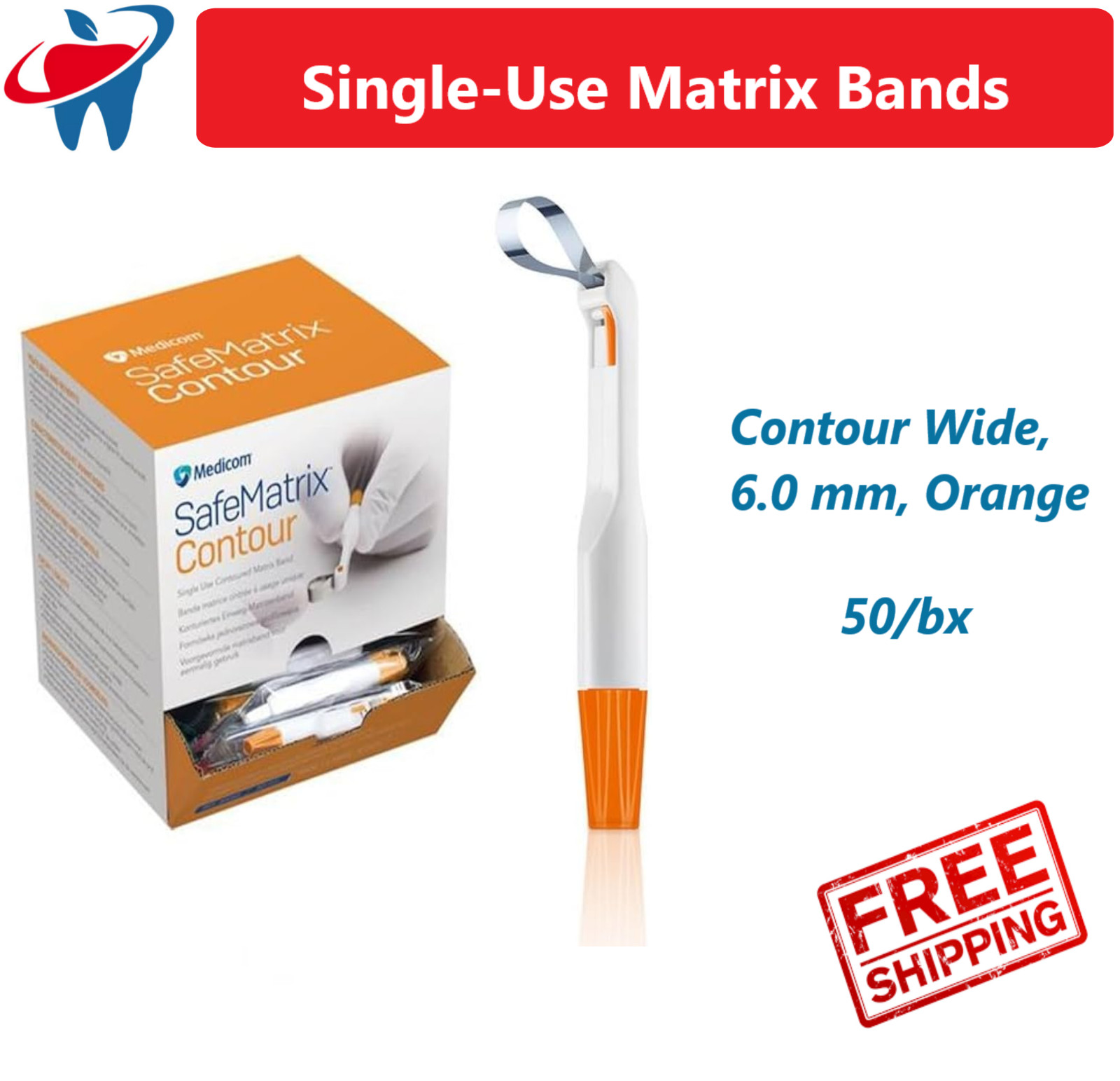 Dental SAFEMATRIX Band Narrow, 4.5 mm, Wide, 6.0 mm, Matrix Bands Curve Contour