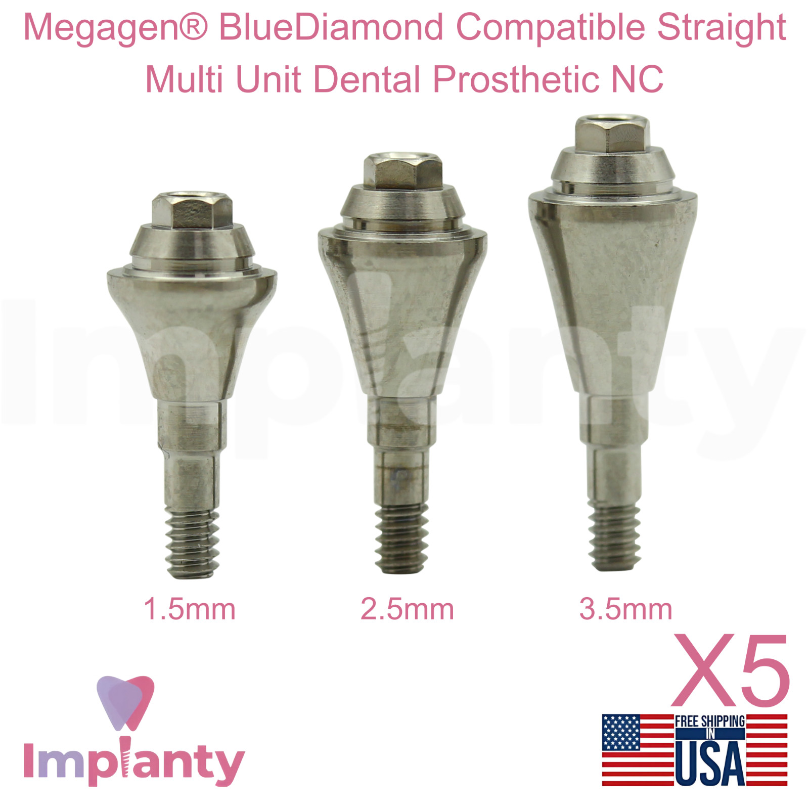 5x Megagen® BlueDiamond Compatible Straight Multi Unit Dental Prosthetic NC
